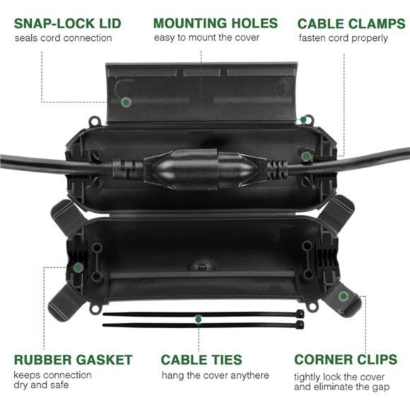 [3 Pack] Outdoor Extension Cord Cover w/ Waterproof Seal, Electrical Box, Black - Picture 2 of 6